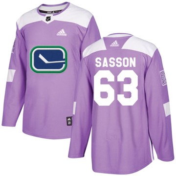 Authentic Adidas Men's Max Sasson Vancouver Canucks Fights Cancer Practice Jersey - Purple