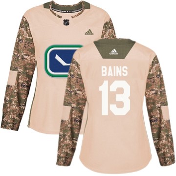 Authentic Adidas Women's Arshdeep Bains Vancouver Canucks Veterans Day Practice Jersey - Camo