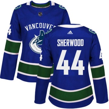 Authentic Adidas Women's Kiefer Sherwood Vancouver Canucks Home Jersey - Blue