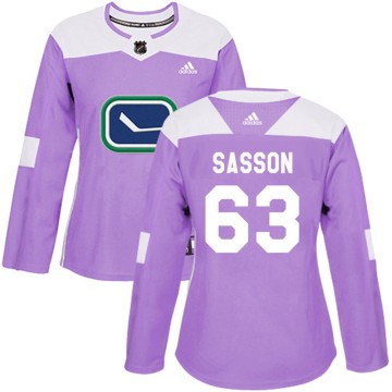 Authentic Adidas Women's Max Sasson Vancouver Canucks Fights Cancer Practice Jersey - Purple