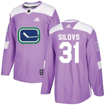 Authentic Adidas Youth Arturs Silovs Vancouver Canucks Fights Cancer Practice Jersey - Purple