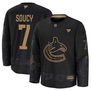 Premium Fanatics Men's Carson Soucy Vancouver Canucks 2024 Military Appreciation Practice Jersey - Black