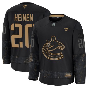 Premium Fanatics Men's Danton Heinen Vancouver Canucks 2024 Military Appreciation Practice Jersey - Black