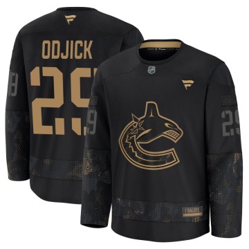 Premium Fanatics Men's Gino Odjick Vancouver Canucks 2024 Military Appreciation Practice Jersey - Black