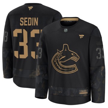 Premium Fanatics Men's Henrik Sedin Vancouver Canucks 2024 Military Appreciation Practice Jersey - Black