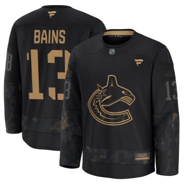 Premium Fanatics Youth Arshdeep Bains Vancouver Canucks 2024 Military Appreciation Practice Jersey - Black