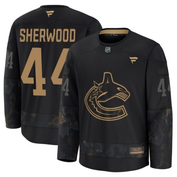 Premium Fanatics Youth Kiefer Sherwood Vancouver Canucks 2024 Military Appreciation Practice Jersey - Black