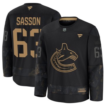 Premium Fanatics Youth Max Sasson Vancouver Canucks 2024 Military Appreciation Practice Jersey - Black